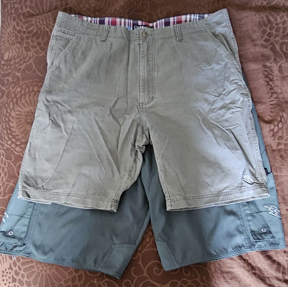LOT of 2 DaHui Shorts Mens Flat Front Pockets Zipper Size 38 GREEN
